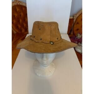 VTG Tan Suede Outback Leather Gambler Hat MED
